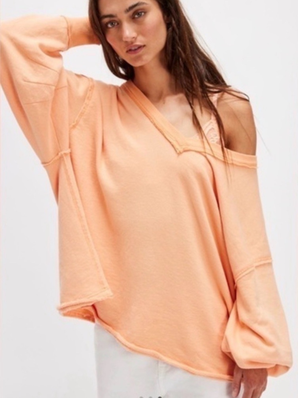 Free People We the Free Venice V Neck Sweatshirt in Sunset Star